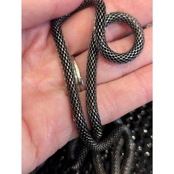 Indeed Women's Black Metal Shiny Mesh Shoulder Strap Evening Bag NWT - Picture 6 of 6